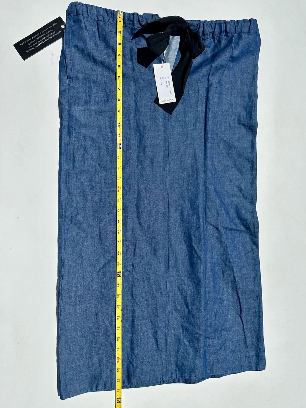 Pier Antonio Gaspari Blue Denim Midi Skirt Black Grosgrain Ribbon Waist Tie 44 8